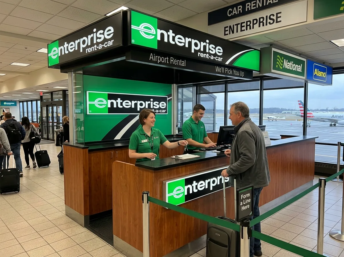 Enterprise Rent-A-Car logo green, airport car rental operator at HPN terminal